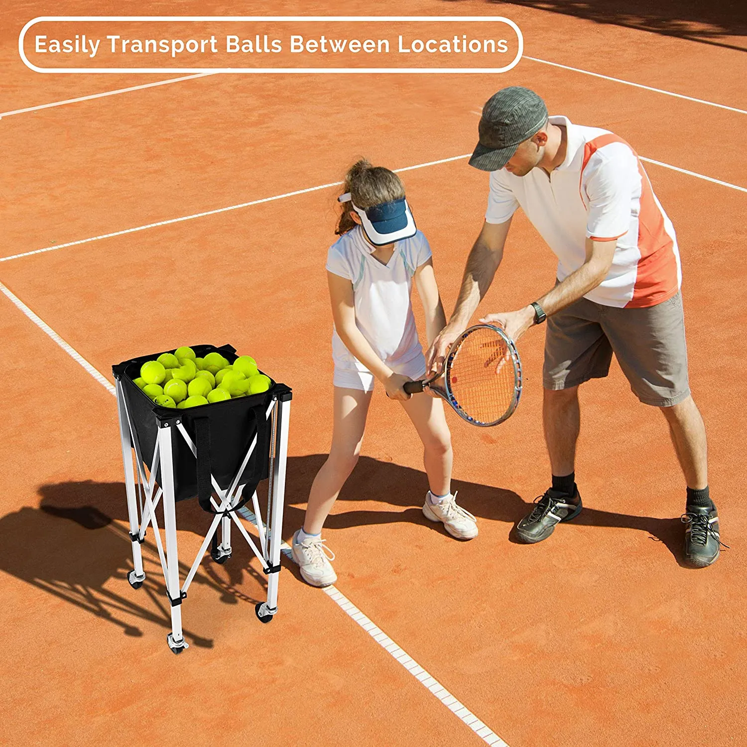 Custom Portable Tennis Training Coach Caddy Large Storage Folding Movable Trolley Practical Tennis Ball Basket Cart With Wheel manufacture