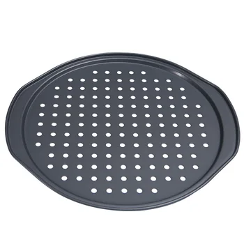 New arrival kitchen carbon steel non-stick round pizza bread dough tray cake baking pan with holes