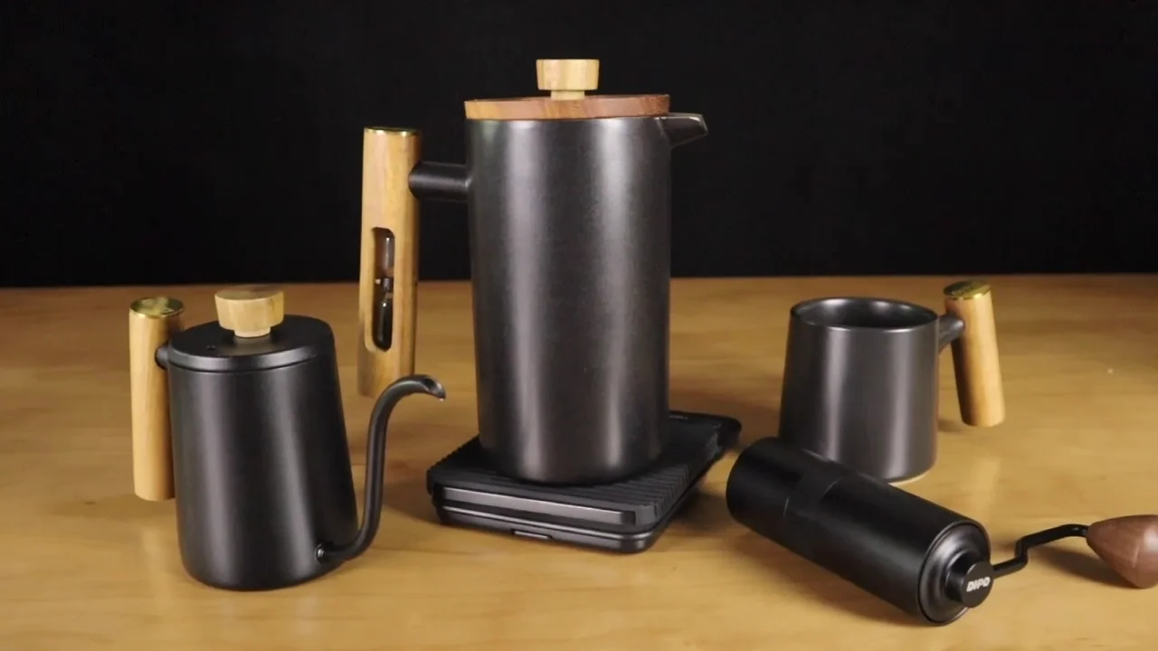 Dhpo Insulated Stainless Steel Double Wall French Press With Wooden