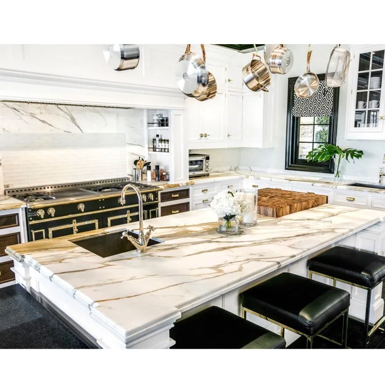 Cheap Laminated Carrara Marble Countertop White Marble Kitchen