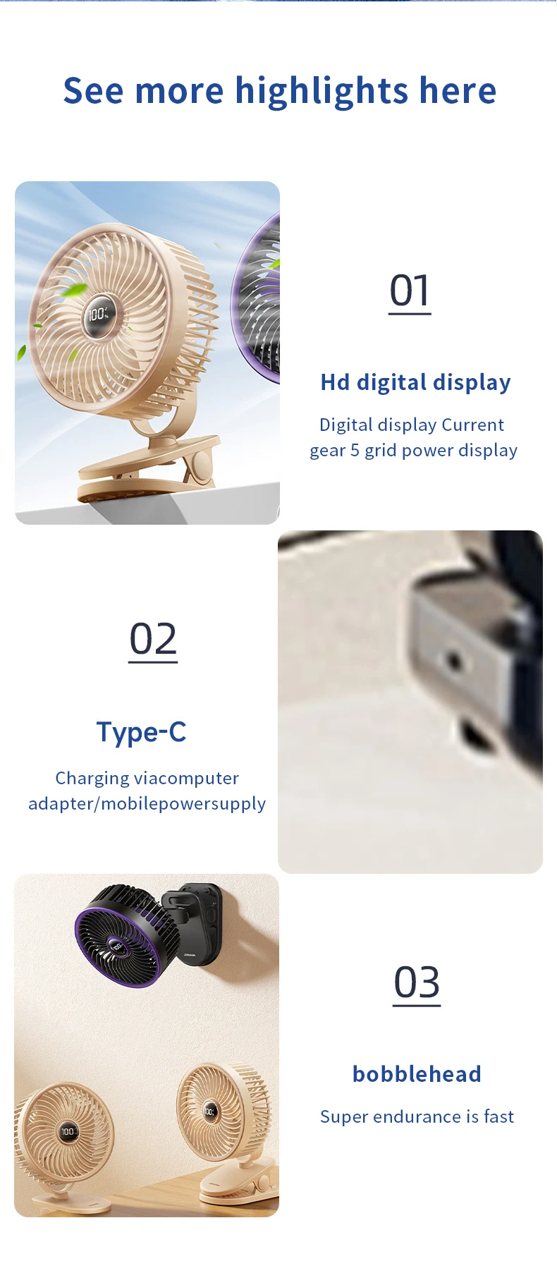 Desktop Rechargeable Mini Fan, USB, Portable - detail 16