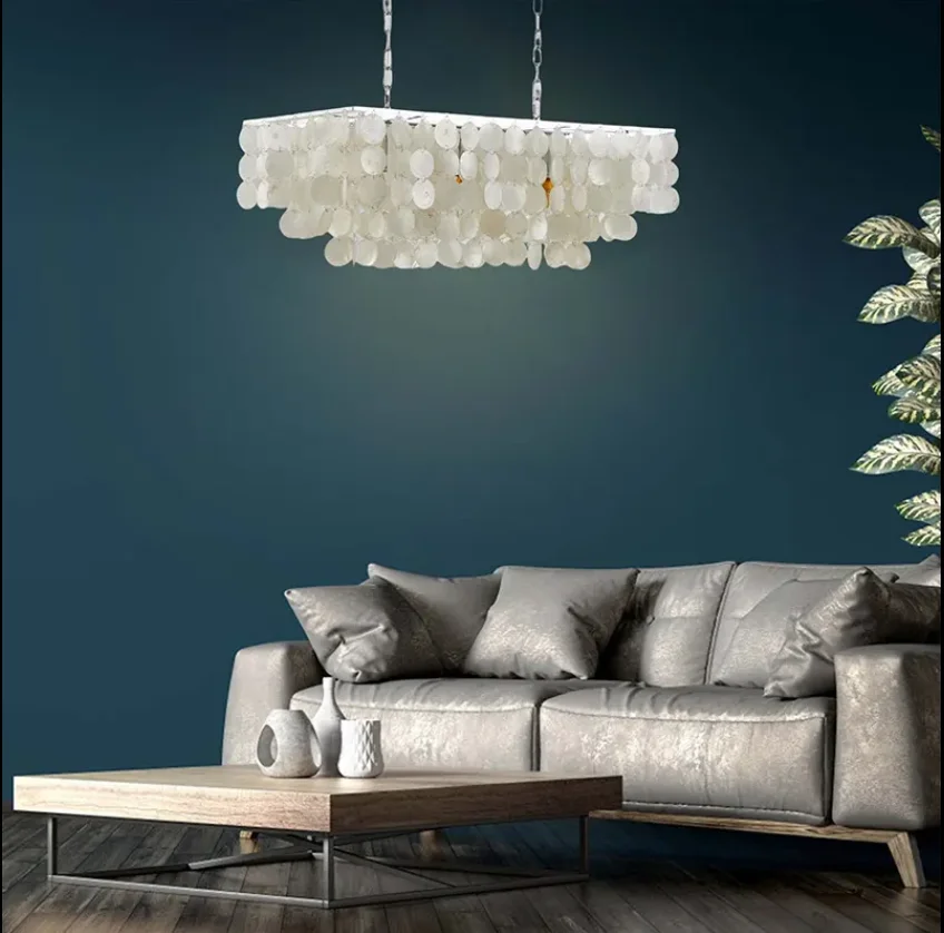 Modern Contemporary Chandelier French Rectangle Designer Living Room Dining Room Bali Shell Chandelier