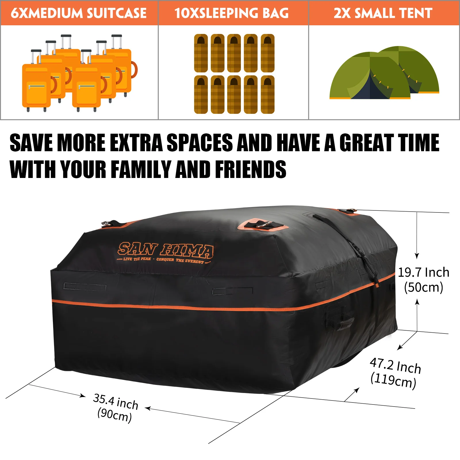 Универсальная прочная противоскользящая водонепроницаемая сумка на крышу SAN HIMA, 20 кубических футов, багажник для автомобиля