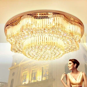Villa Hotel Decoration Lustre Customized Chandelier Luxury Led Round Gold Crystal Led Ceiling Lamp