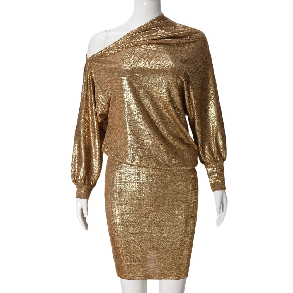 slim fit dress slacks Celina Gold Asymmetric Dress