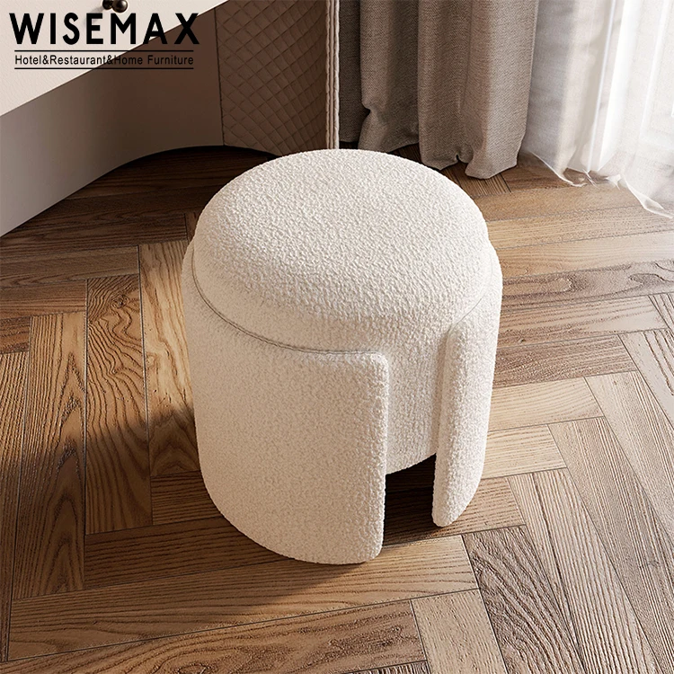 WISEMAX FURNITURE Nordic Style Teddy Fabric Sponge Soft Ottoman Stool Salon Dressing Room Furniture Boucle Chair