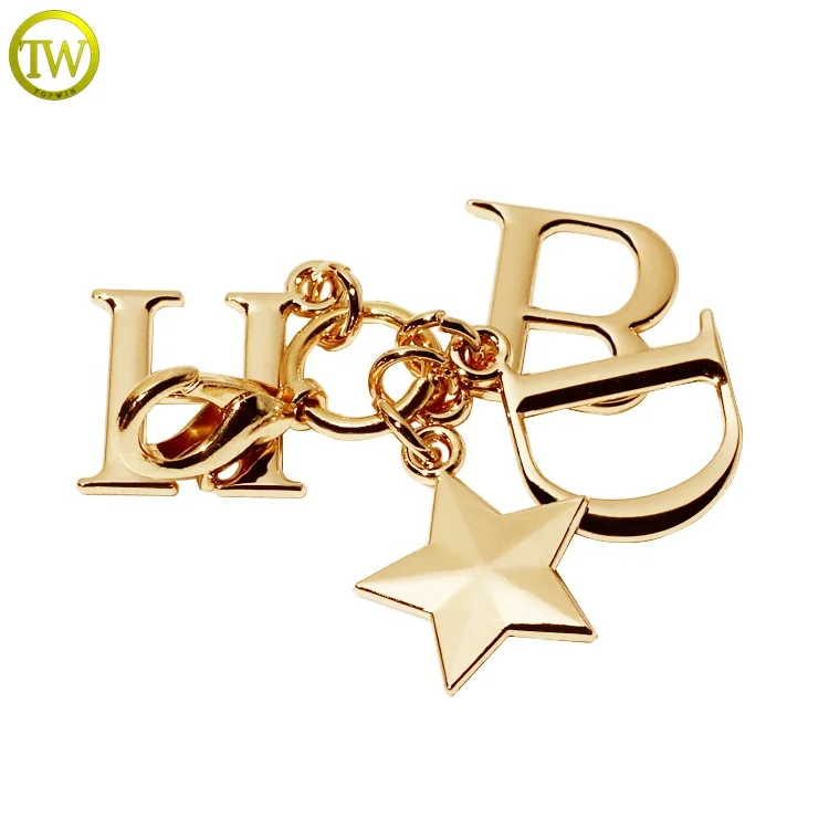 Factory Made Keychain Metal Label Accessory Custom Gold Letters hang Tags Alloy Handbags Metal Chain Plate Logos for Suitcase