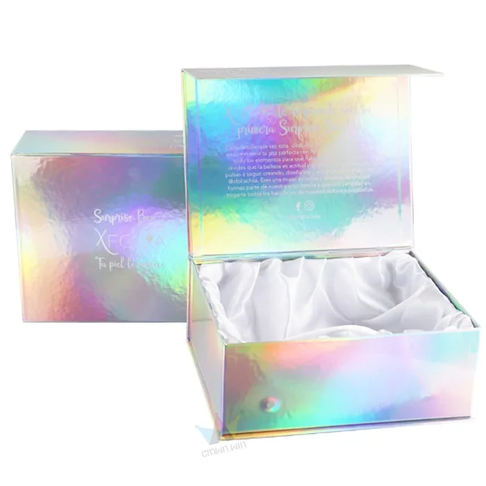Unique Design Custom Logo Printed Iridescence Magnetic Holographic Gift Box Packaging