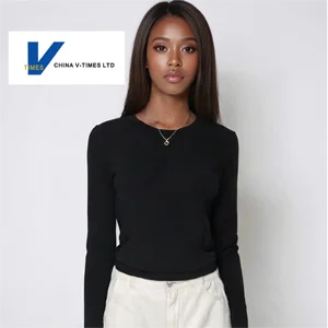 China V-Times Women's Slimming T-Shirt for Style White Long Sleeve Regular Shoulder Autumn Winter Fishbone Design Inner Wear Top