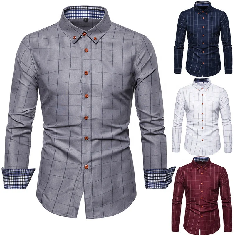 Buine Work Office Camicia a righe Caual Manica lunga Plaid in cotone Sociale Formale Dre Plus Size Uomo Traspirante574_voghion.com