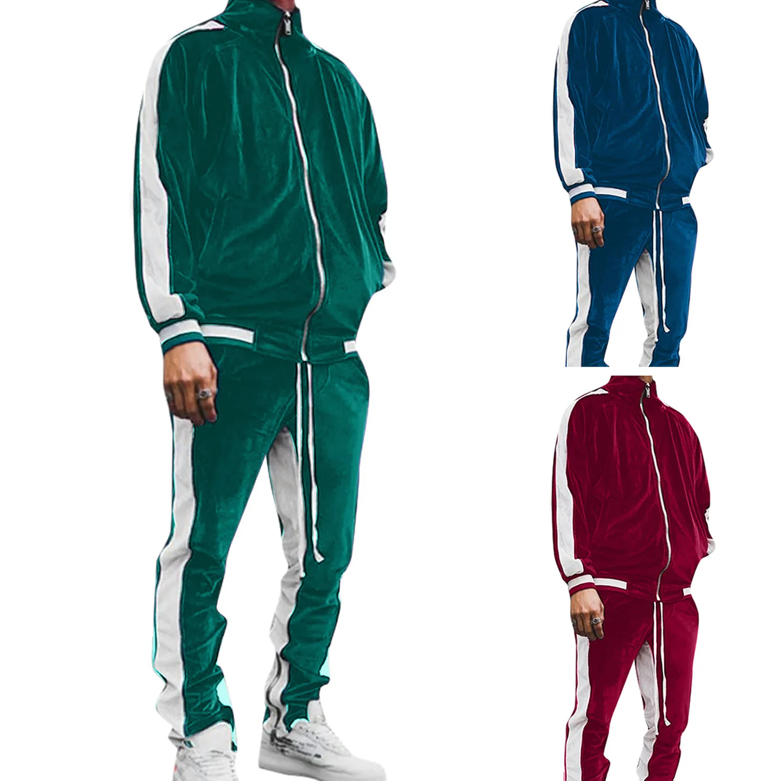 Plain Velvet Tracksuit Velour Custom Design Your Own Jogger Full Zip Sports Wear Men Sweatsuit Sets Bulk Ropa De Hombre