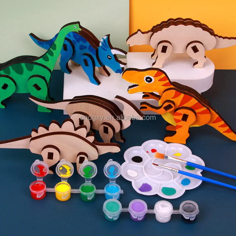 Wooden Diy Graffiti Dinosaur 3d Three-dimensional Puzzle Wholesale ...