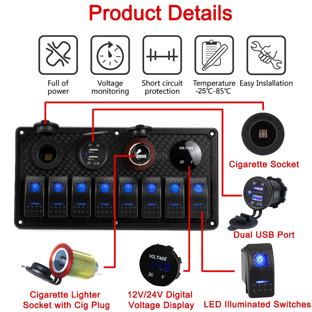 Switch Panel Kit - 1 x Lit Rocker 12Vdc