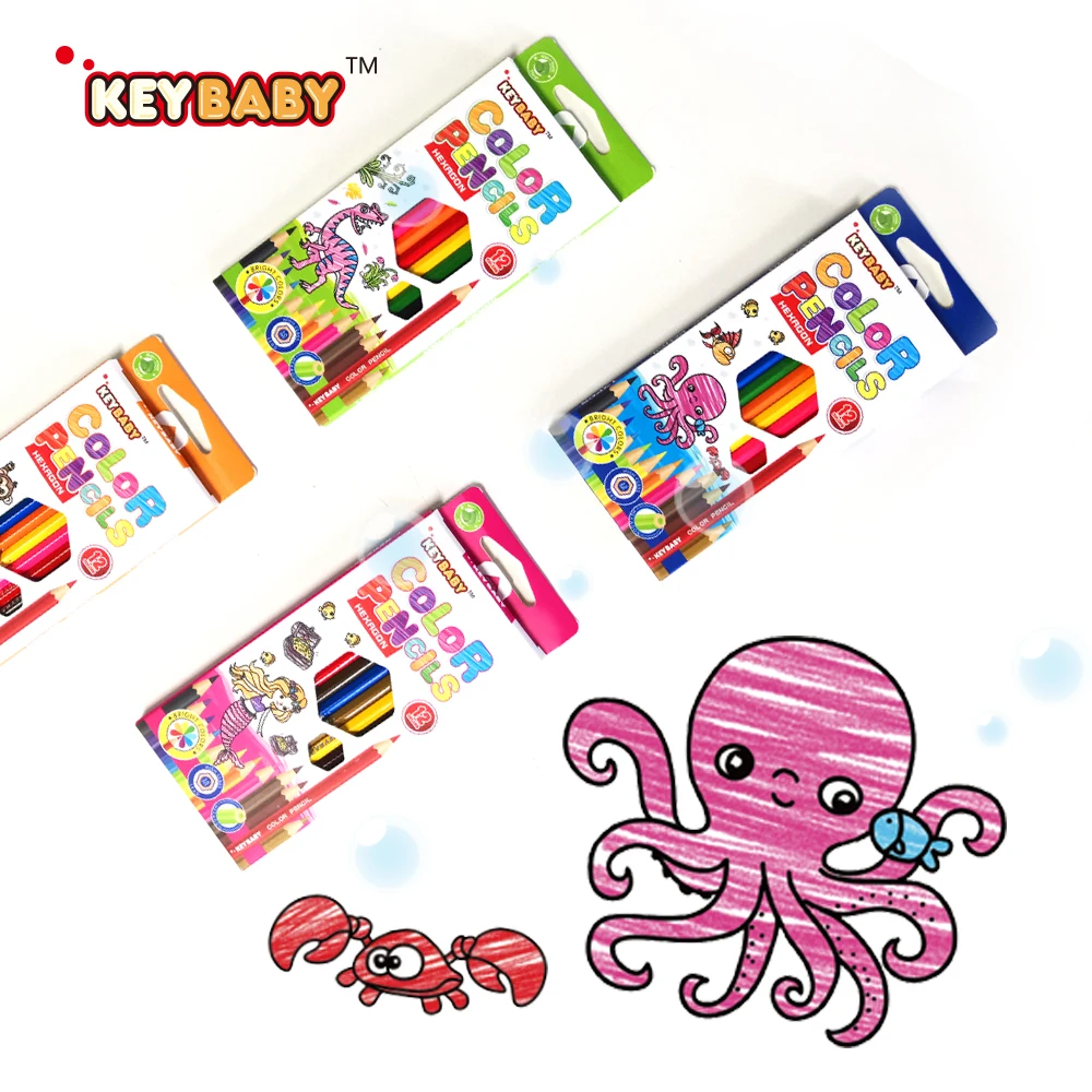 Keybaby High quality 12 colored wooden pencils custom coloring pencil set crayons for kids colors