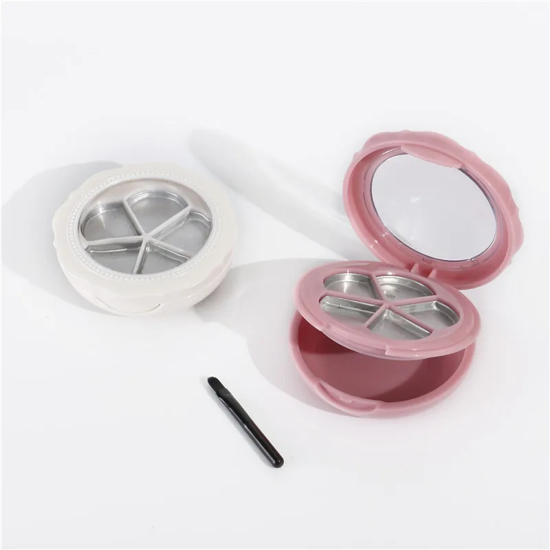 Flower Shape 5 Components Double Layer with Brush and Aluminum Palette Lipstick case with Mirror Eyeshadow Compact Palette