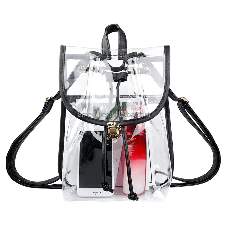 0.5mm Clear Drawstring Backpack For Women Stadium Approved See Through
