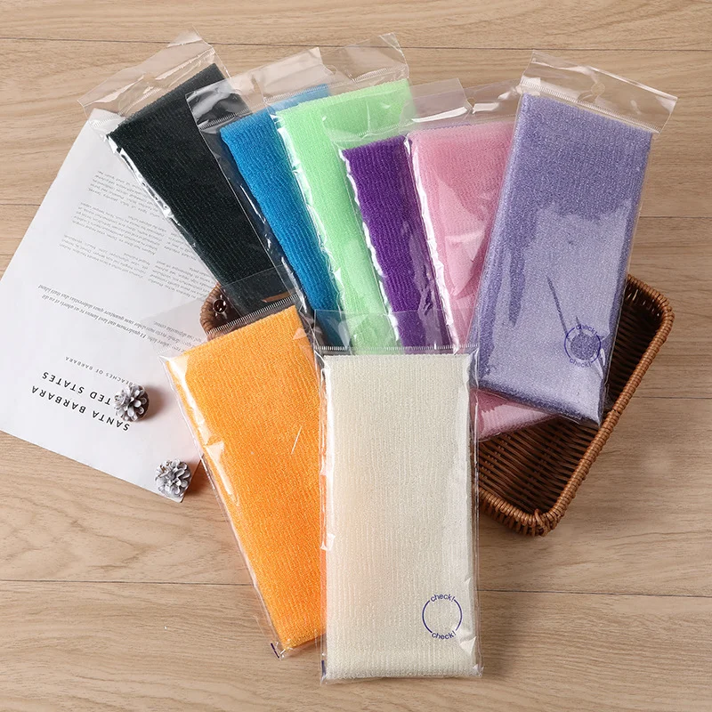 Japanese Korean High Grade Scrub Towel Printing Woven Plain Exfoliating Wash Cloth Nylon Back Scrubber Cleaning Bath Sponges