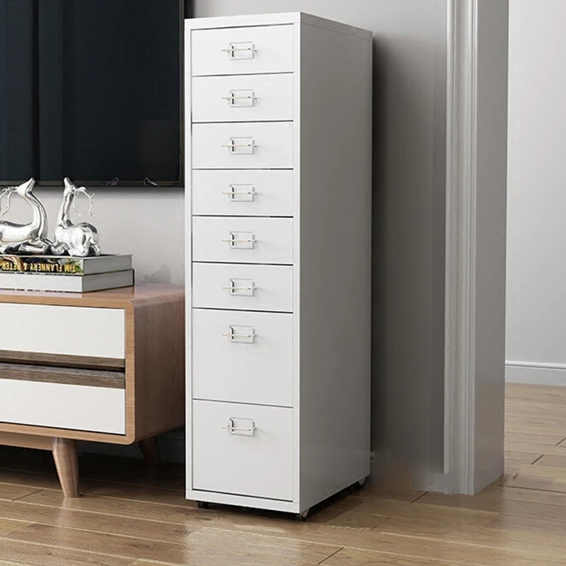 White 8 Drawer Helmer Metal File Cabinet with Casters for Home Office Use