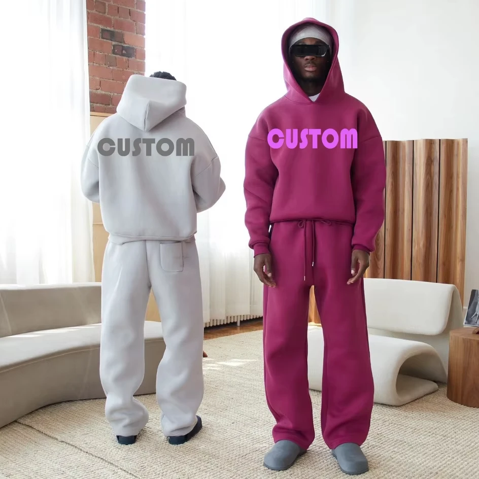 Custom Mens Tracksuit Flared Sweatsuit Sets 300-500gsm 100% Cotton Baggy Fleece Oversized Hoodie Jogger Set Tracksuit for Men manufacture