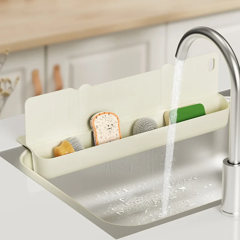 Multi-functional Sink Water Retaining Board Countertop Splash Waterproof Household Kitchen Draining Basket Storage 2-in-1