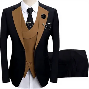 Factory Customized Spot Men's Three-Piece Suit Jacket Set with Zipper Closure Breathable Polyester Fiber Wedding Suits for Men