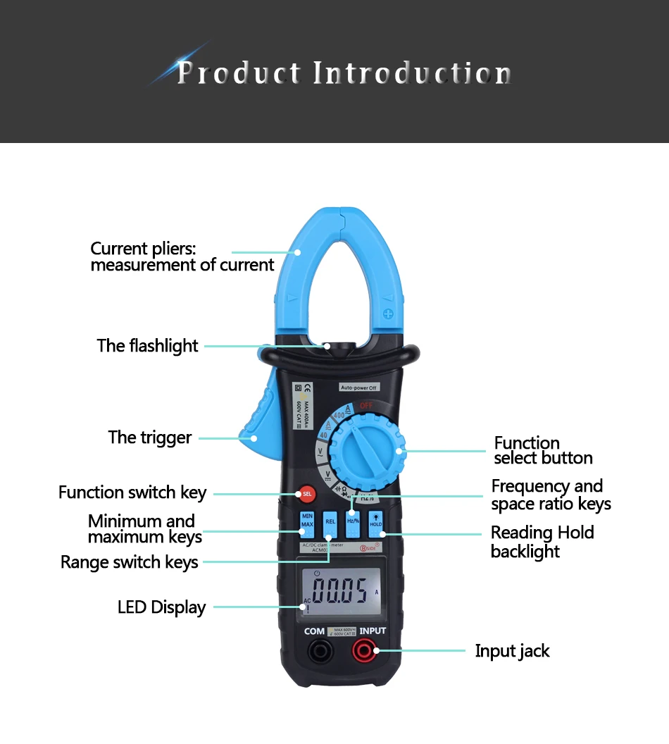 BSIDE ACM03 Auto Range Digital Clamp Meter 400A AC DC Current 600V Resistance Capacitance Frequency Hz Tester With Backlight