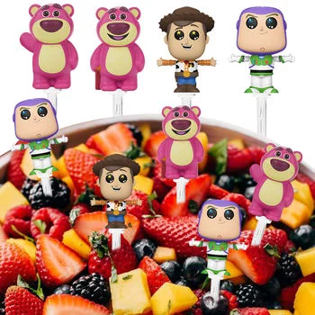Mini Portable Cartoon Toothpick Set Creative Cake Dessert Fruit Forks Disposable Plastic Branded Food Picks for Kids' Party Sign