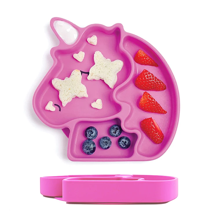Eco-friendly Baby Dinner Plate Silicone Unicorn Shaped