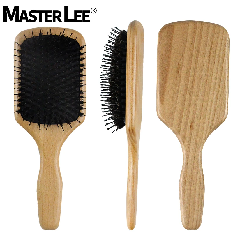 Masterlee custom logo Wood Brush Wooden Hairbrush Hair Boar Bristle Nylon Bristles