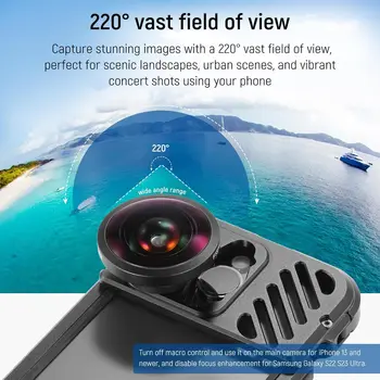 NEEWER 8mm HD Fisheye Lens Phone 220 Wide Angle for 17mm Lens Threaded Backplane Fisheye Lens for Iphone- LS-29 detail image