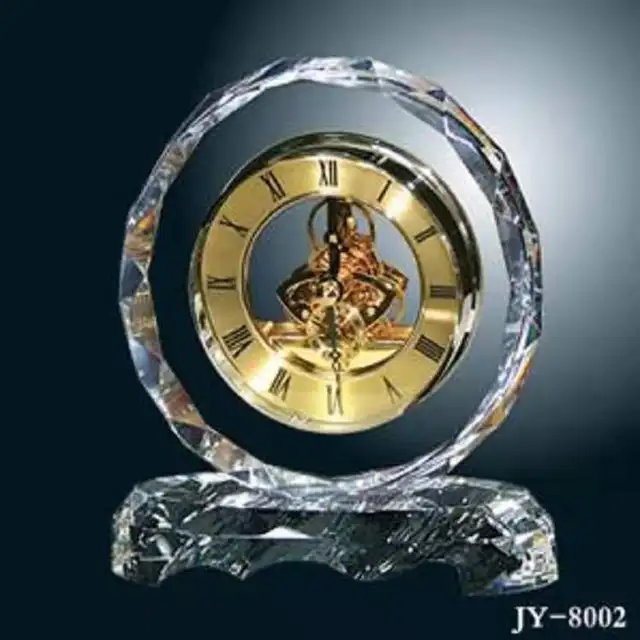 Jubo Simple Nordic Style Crystal Table Clock Carved Love Theme Creative Rotating Ornament for Living Room Bedroom Bedside