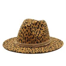 Leopard Print Fedora Hats Women Wholesale New Designer Wide Brim Wool Fedora 2 Two Tone Hats Men Women