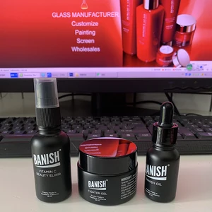 Hot Sale 15ml 30ml 50ml 100ml Frosted clear Black Glass Cosmetic Cream Jar with Black Aluminum Lid