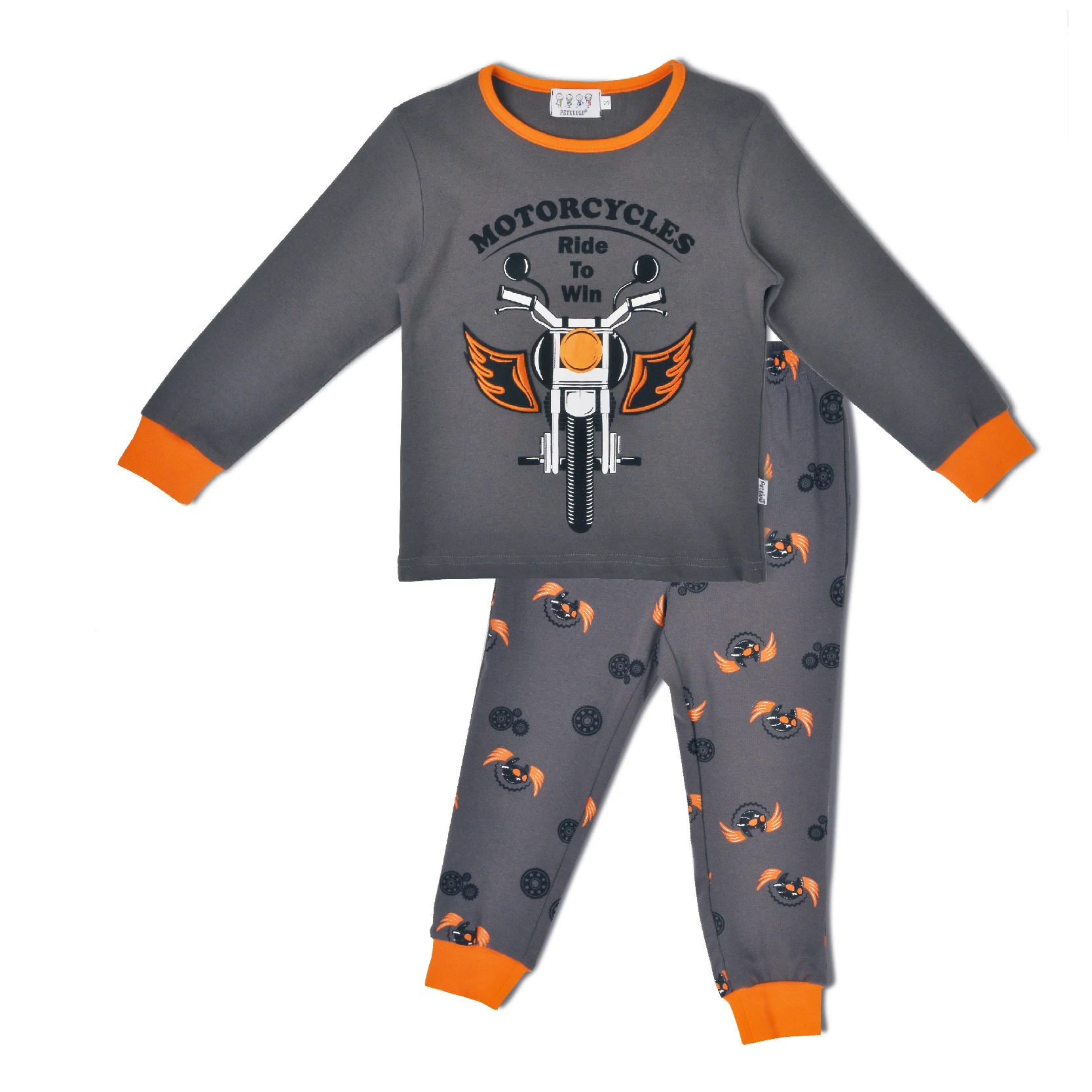 Крутая детская пижама из 100% хлопка с длинным рукавом и круглым вырезом принтом мотоцикла