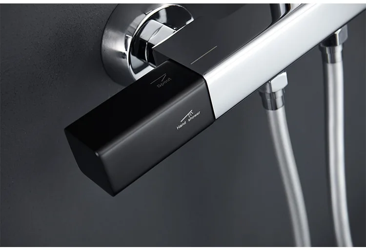 Sistema de ducha de lluvia expuesta montado en la pared para baño frío y caliente cromado negro