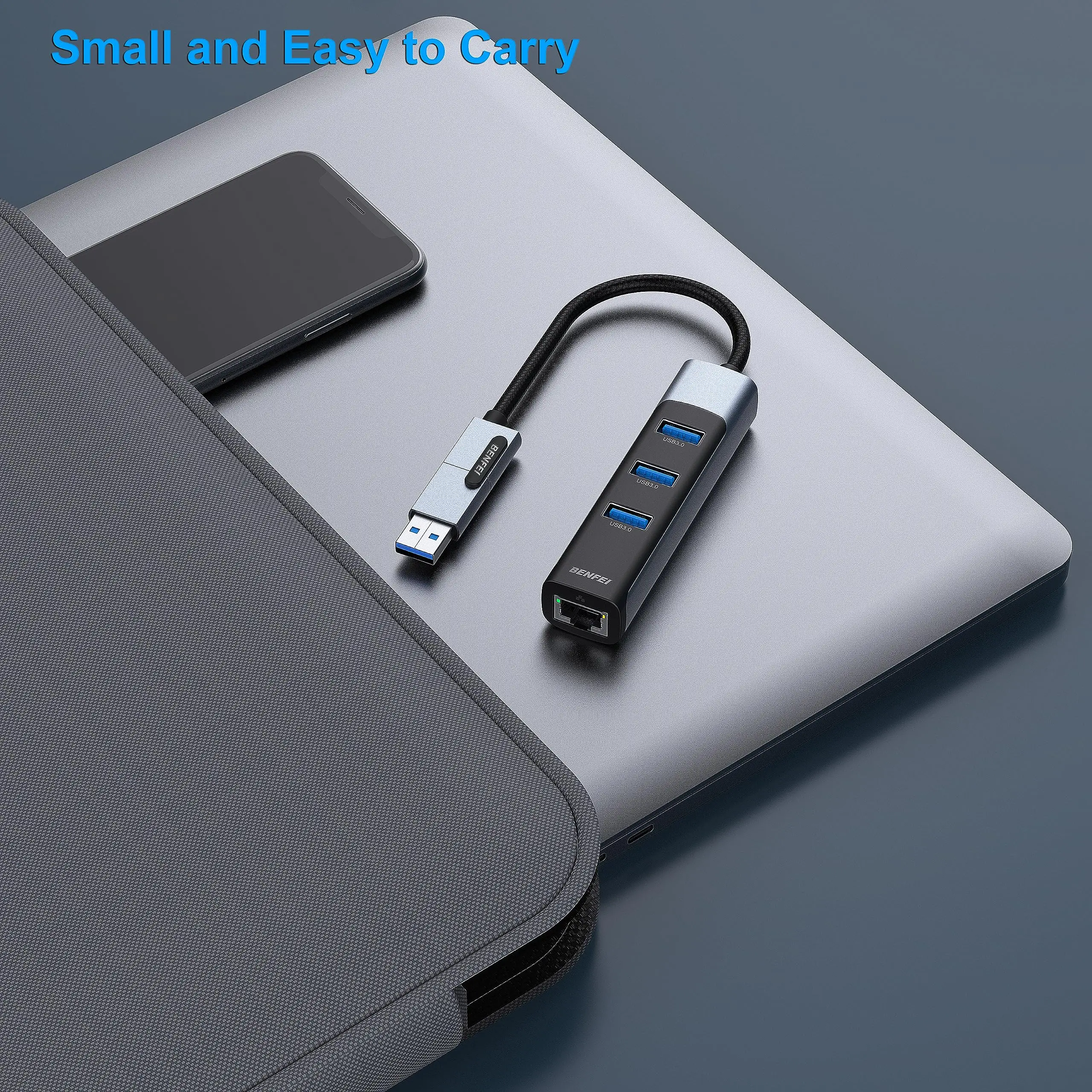 BENFEI 2 In1 USB-C/USB 3.0 to Ethernet Adapter Support 1000Mbps with 3*USB 3.0 Ports