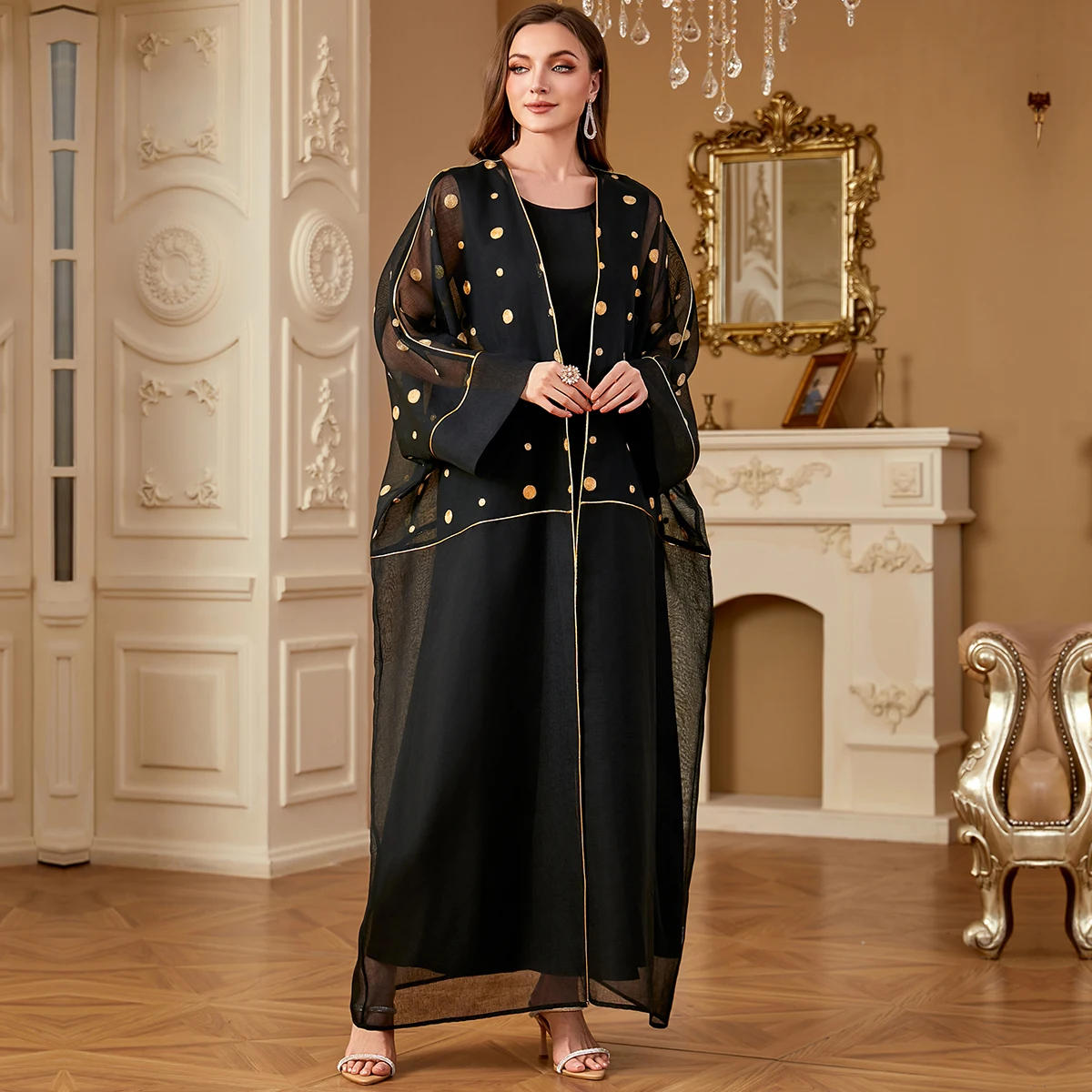 Wholesale Long Gown Evening Dress Robe Chic Islamic Clothing Traditional Muslim Clothing Front Open Abaya Women Muslim Dress Kimono Abaya,2 Pieces