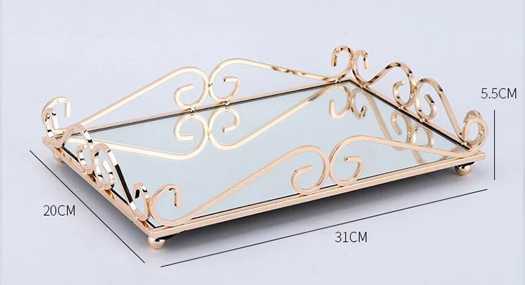Glass Mirror Vanity Makeup Tray Ornate Jewelry Trinket Tray Organizer Cosmetic Perfume Tray Home Decor Dresser Bathroom Storage