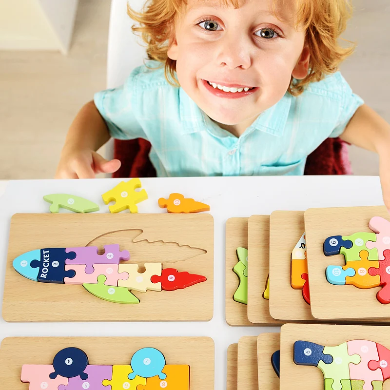 New Product Montessori 3D Wooden Jigsaw Puzzle Baby Cartoon ...
