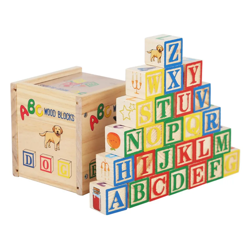 Großhandel 27 PCS Alphabet & Nummer Stapelblöcke ABC Holz Alphabet Bausteine ​​Spielzeug für pädagogisches Kleinkind Lernen