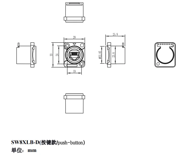 Single Row Panel Mount Outdoor Ethernet RJ45 Connector 1kv DC IP68 Waterproof Waterproof Socket for Outdoor Installations