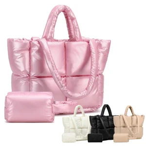 Lightweight Quilted Tote Bag Cute Padded Winter Shoulder Handbag Portable With Down Puffer Tote Bag for Women Work and Travel