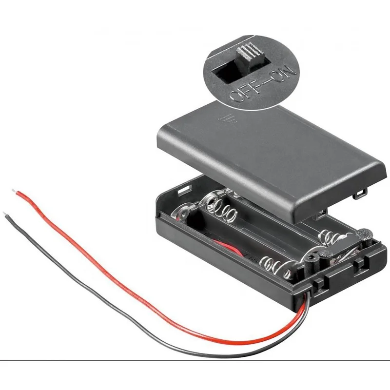 Black 3 x 1.5V AAA Battery Holder Case with On/Off Switch - Ideal