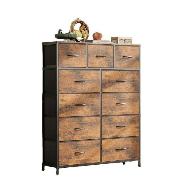 Rustic Brown Wood Grain Print Double Dresser for Bedroom Storage Cabinet Chest of Drawers for Living Room