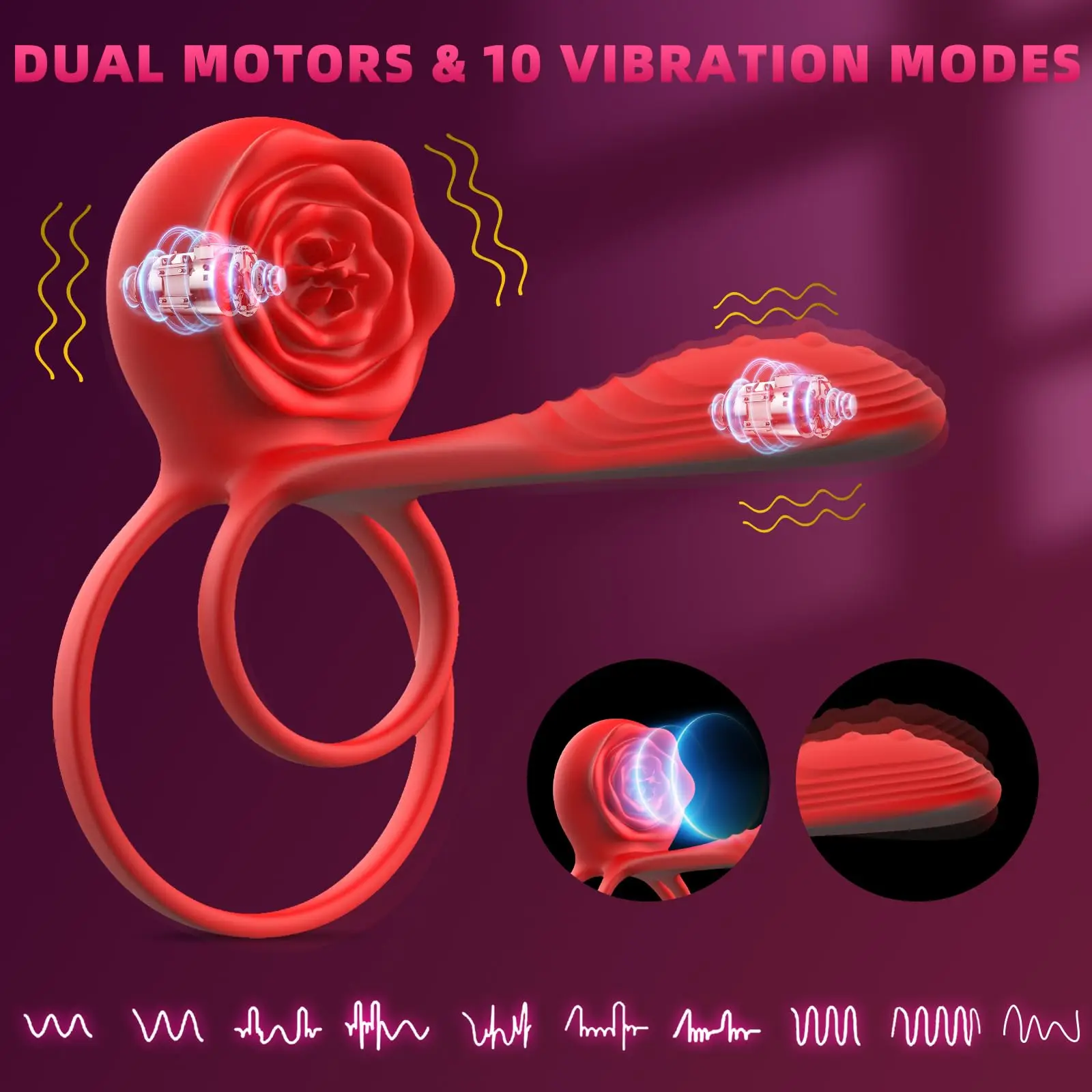 APP Control Dual Silent Motors Clit Stimulator G Spot Couples Vibrator Flexible Penis Sleeve Vibrating Rose Cock Ring for Men