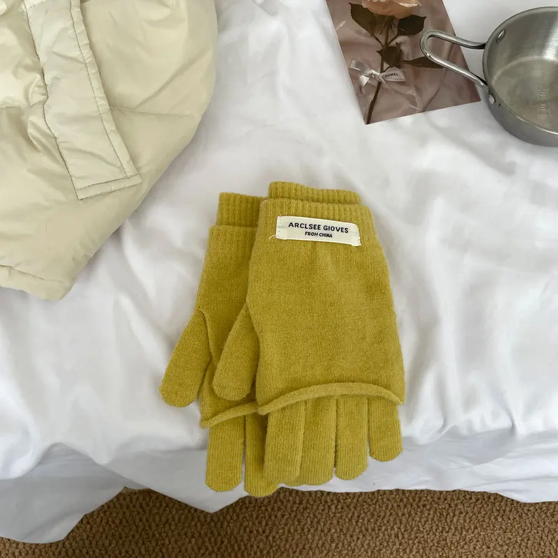 Осенние и зимние однотонные перчатки с пятью пальцами Теплые трикотажные