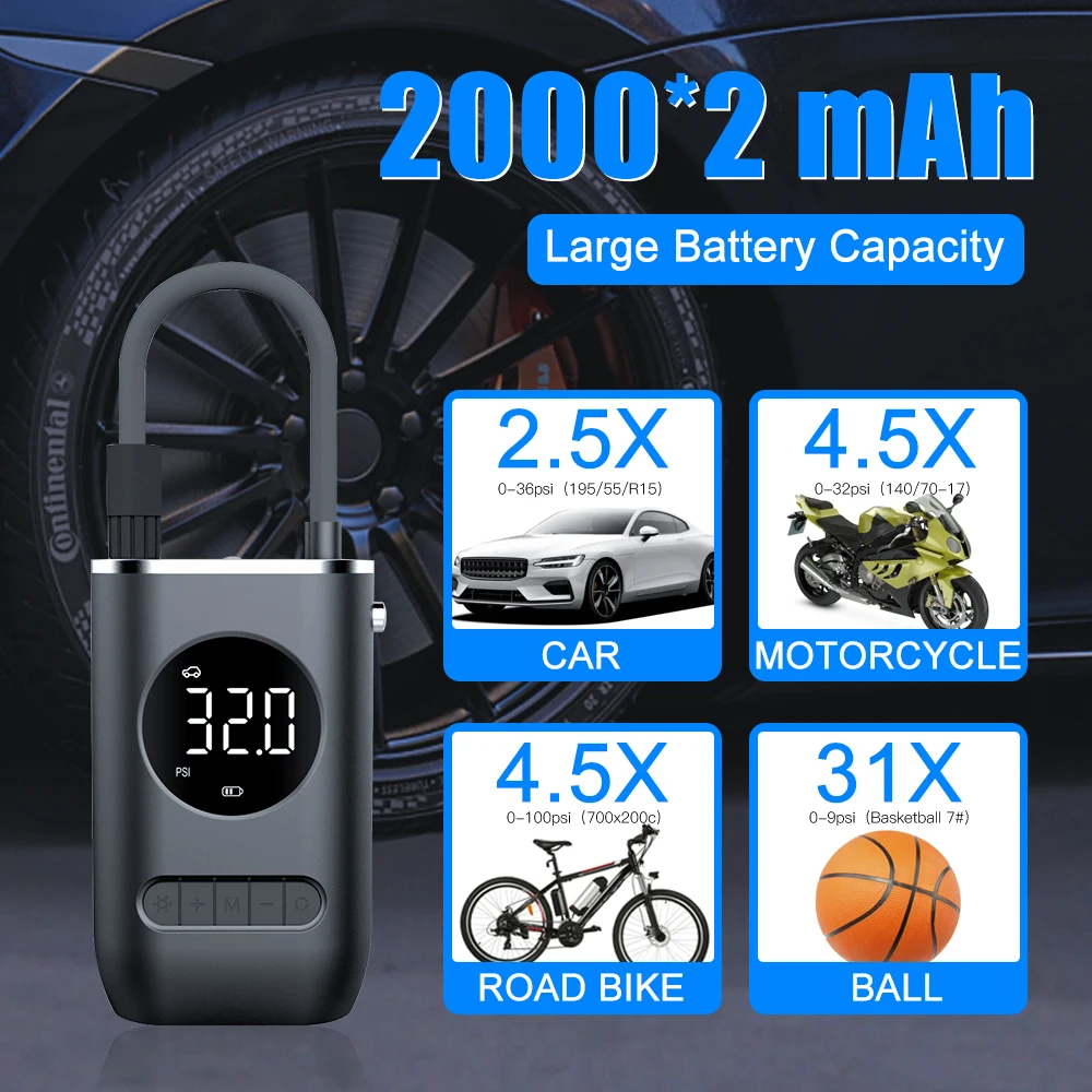 New Arrival Wireless Tire Inflator Digital Display Portable Car air Pump Inflator Pump for Bicycle Car Tires Lightweight