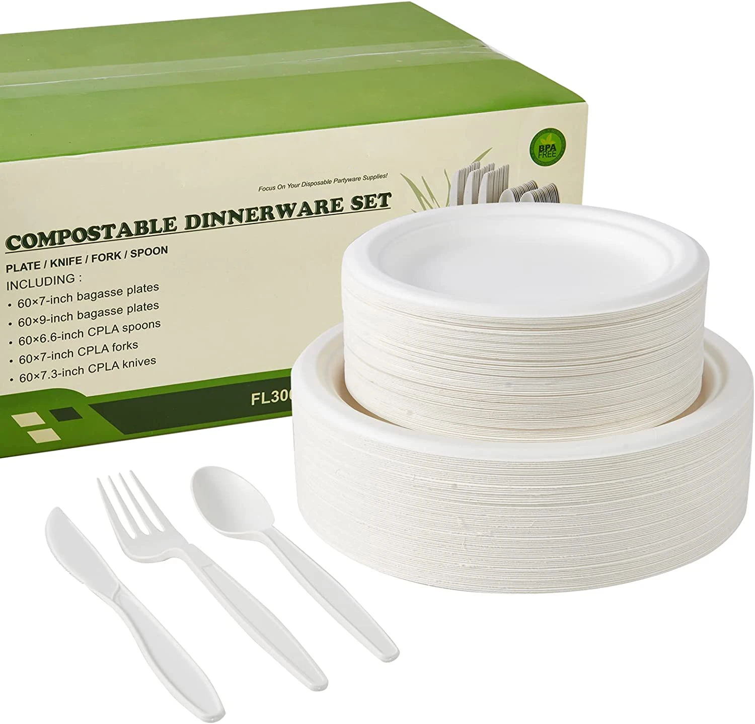 Wedding Birthday Party Tableware Set Compostable Degradable Plate Knife ...