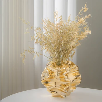 Gold Electroplated Home Table Decorative Vases for Flowers Luxury Interior Modern Centerpieces Vase for Ceramic Flower Vase