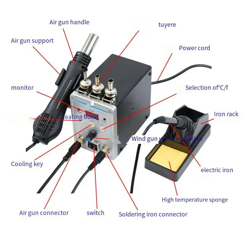 Direct Factory Supply 8586 Digital Soldering Station Heat Gun in Two-in-One Design for Mobile Phone Repair and Desoldering